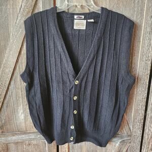 Vintage 90s Saugatuck Dry Goods Ribbed Knit Button Sweater Vest Black Size Large